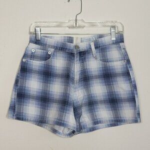 Vintage 90s Moda International Blue Plaid Check Jean Denim Shorts